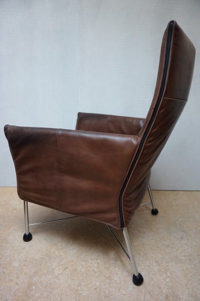 Montis-Charly-Flex-stoel-fauteuil-Gerard van den Berg-bruin-leder-rvs-vintage-geleefd-gebruikt-tweedehands